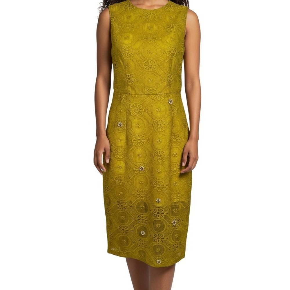 DRESSINGPAULA‎ Lemon Yellow Lace Sheath Embellished Flower Design NWT XS